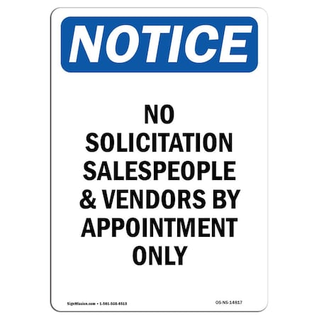 Signmission OSHA Notice Sign, 7" H, 5" W, No Solicitation Salespeople And Sign, Portrait, NS-D-57-V-14817 OS-NS-D-57-V-14817